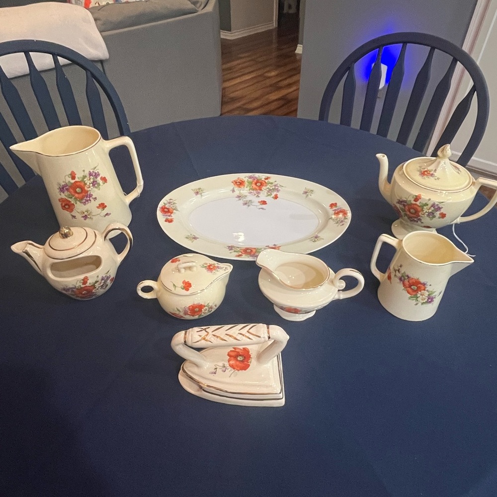 Floral Ceramic Tea Set with Tray
